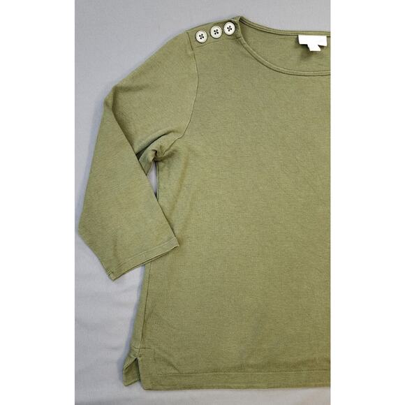 J Jill Top Womens Small Green Knit Tunic Shoulder Buttons 3/4 Sleeve Casual Soft - Picture 6 of 12